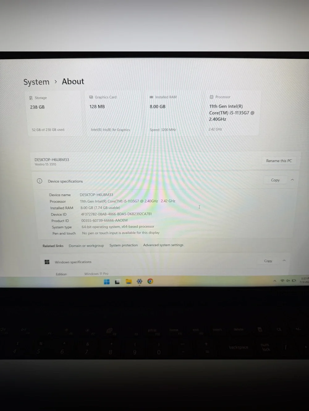 Dell Vostro 15 3510 Laptop — Intel i5-1135G7, 8GB RAM, 256GB SSD, Windows 11 Pro